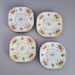 Vintage Royal Albert Petit Point Square Bread Plate Set of 4, Pixel Floral